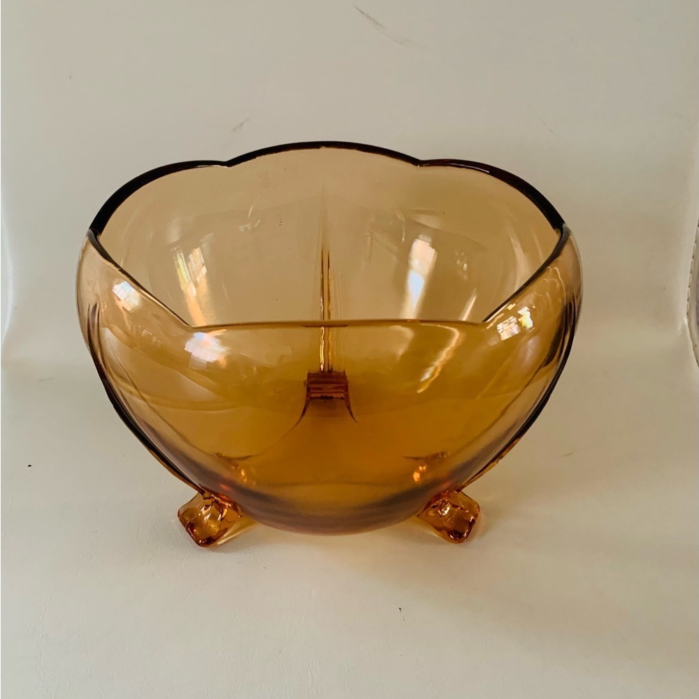 Mid Century Amber Footed Bowl